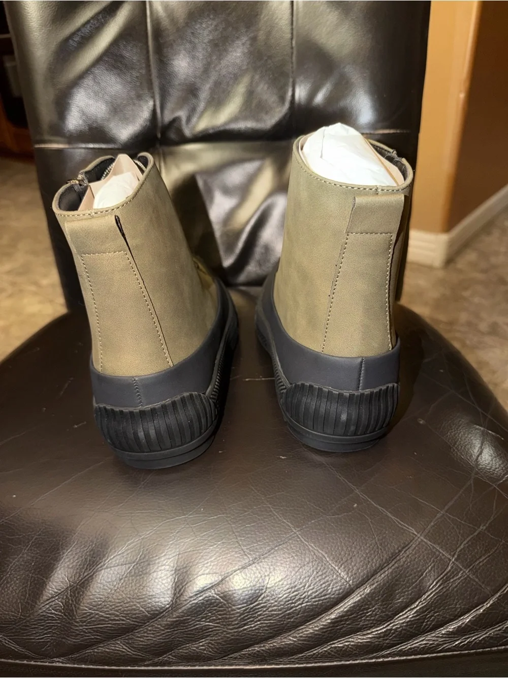 Men's Olive Green High-Top Lace-Up Boots with Side Zip